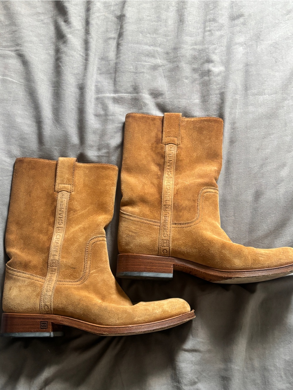CHANEL Suede Chestnut Mid-Calf Boots - Picture 2 of 4